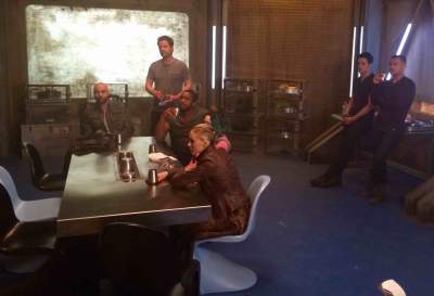 The crew entertains.