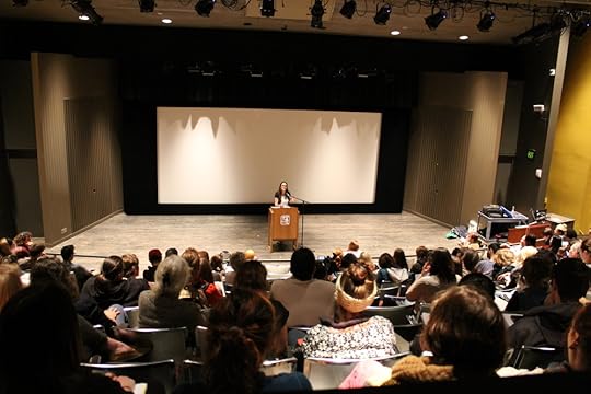 Speaking on Downwind at The Evergreen State College, 14 May 2015. Photo by Theresa Trebon