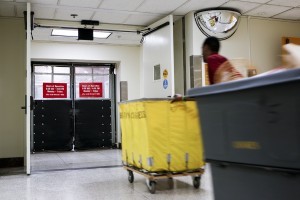 Packages of books arrive at the loading dock in the Library's James Madison Building.