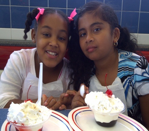 Cailee and Kelly eating icecream at James Coney Island
