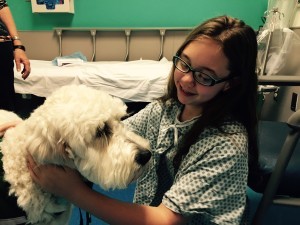 Kaylin gets a welcome visit from Sophie, the therapy dog
