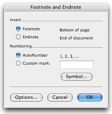 endnote foot note dialogue box