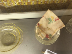 Ma's hanky - her REAL hanky, not a replica. If this excites you as much as it excites me, then you're a geek, too. It's pretty fancy as far as nose-blowing devices go, so maybe this was a Sunday hanky.