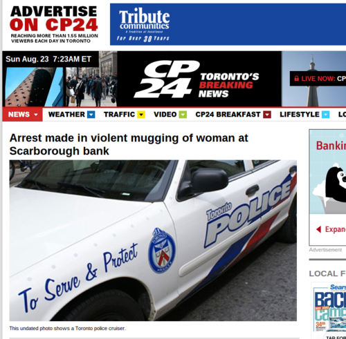 Arrest made in violent mugging of woman at Scarborough bank CP24.com