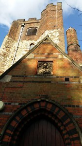 St Mary's at the Wall, Colchester. The bottom of the tower is late 15th century. The top is early 18th century. The transept is late 19th century.