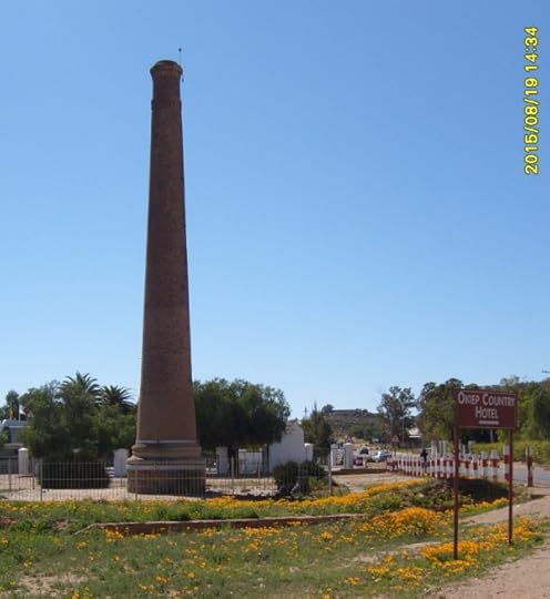 Okiep, Namaqualand, a coppermining town. The chimney is left as a monument to Cornish miners who built Cornish=style beam pumps for the mines.