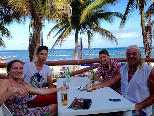 Eating pizza at WahWah's after a long day at sea swimming with whalesharks.