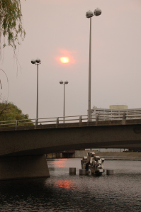 Smoke from nearby wild fires gave the city an apocalyptic feel.