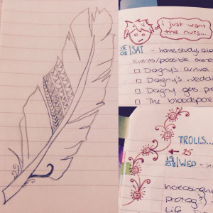 sketching in the margins (and more) - I tend to do these ahead of time, usually when I'm waiting &c.