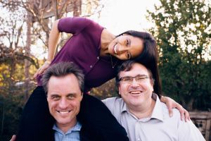 Reid Hoffman with Ana (top) and Michael (left) McCullough, co-founders of QuestBridge.org (Photo: Will Miller)