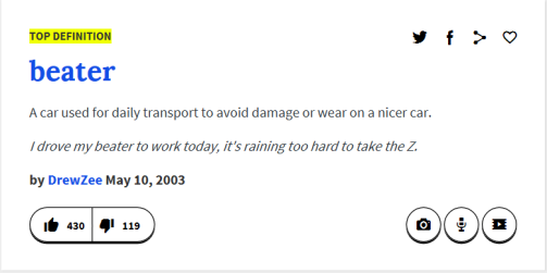 beater definition via Urban Dictionary