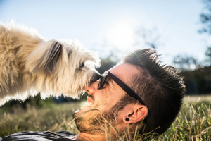 Boy play with his dog