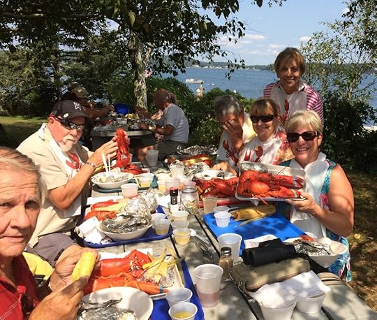 Of course, some of the cousins and friends had to go to the Cabbage Island Clambake, inspiration for my Maine Clambake Mystery novels.