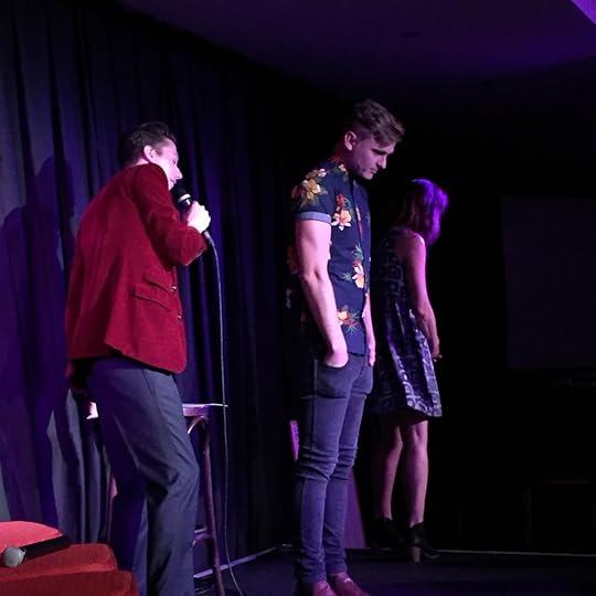 ..where I waited for an audience member (Declan Michael Laird's brother) to join my team in an international author spelling bee..