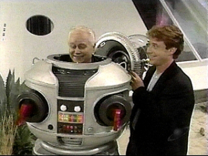 Bob May trying on the Robot suit one more time.