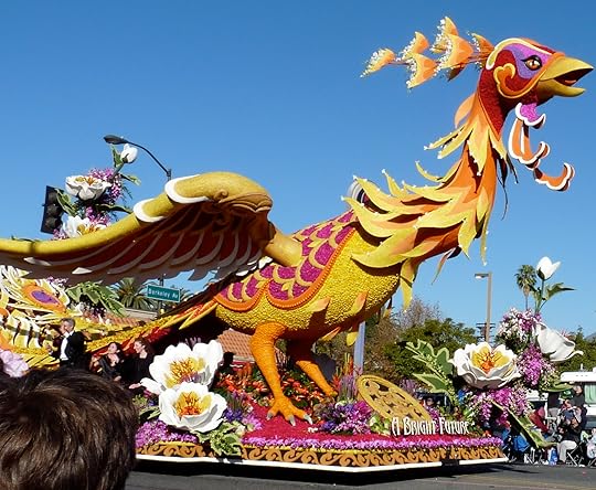 This gigantic chicken (or some kind of bird) was made out of all-plant materials. It was 1 of the floats in the 1/1/15 Rose Bowl Parade!
