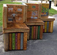 Bench made of books in a public space