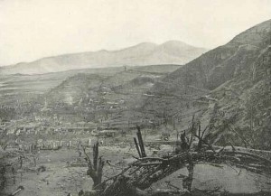 A photograph of the City of St. Pierre after the disaster. Photograph by Israel C. Russell, July 1902, scanned from my copy of the magazine.