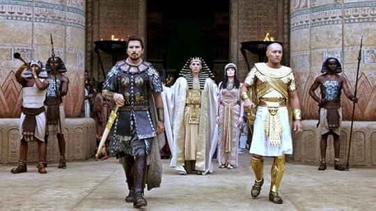 A picture from the movie Exodus: Gods and Kings, staring a bunch of white people as the main characters and a bunch of black extras as slaves and guards.