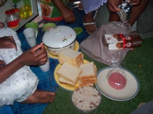 Our lunch with tea and biscuits