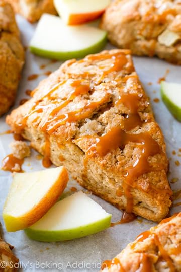 Homemade apple cinnamon scones with crunchy tops, warm centers, and caramel drizzles. They're really easy!