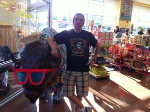 Ron with the buffalo at Trader Joe's in Buffalo, NY