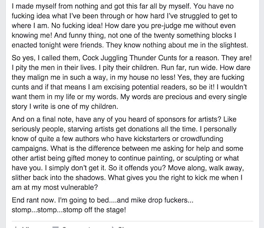 Second part of fb status update that's basically a novel.
