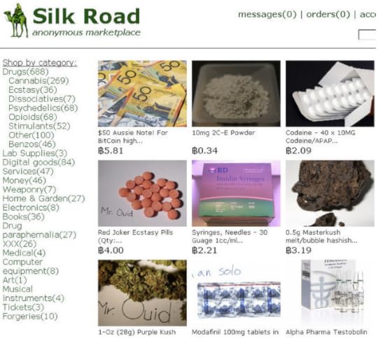 Typical page on Silk Road before it was shut down by the FBI in 2013