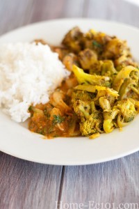 Shrimp, broccoli, and potato curries