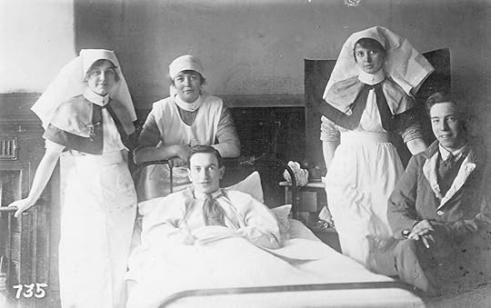 Three nurses and two wounded men