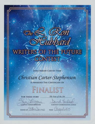 My Writers of the Future Certificate.