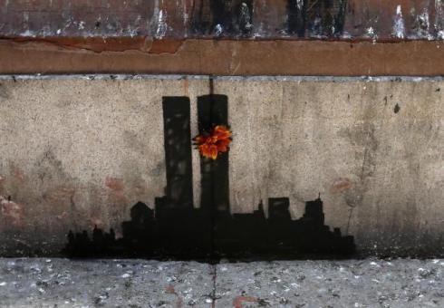 9/11 Tribute Piece by Banksy in Tribeca, New York City.