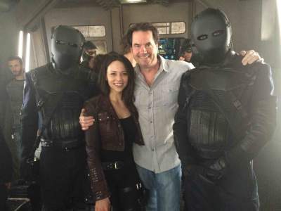 Melissa O'Neil (TWO) and stunt coordinator John Stead - on their way to an intergalactic super max.