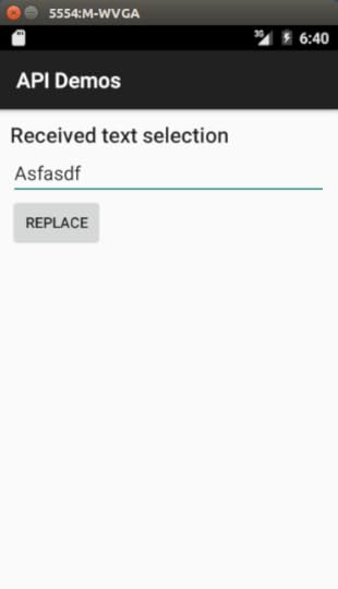 API Demos Application, Showing Text Selection
