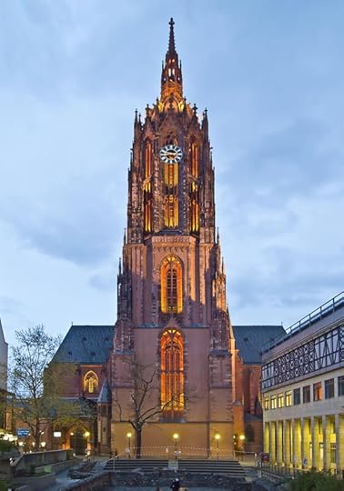The west tower of the Frankfurt Imperial Cathedral, under which were interred two Medieval children, one with a Christian burial the other a pagan burial.