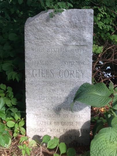 This modern memorial stone stands next to one to Martha Cory, on property they once owned in what is now Peabody, Massachusetts. The actual burial site of the Corys is unknown. Photo by Emerson W. Baker