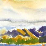 First quick painting, trying to capture dappled light on the mountains