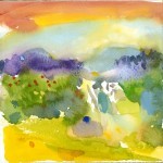 colorful wet-on-wet treatment of Hadlock Park and some of the painters.