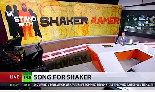 RT's coverage of Shaker Aamer's story and the release of Andy Worthington's band The Four Fathers' 'Song for Shaker Aamer' on September 21, 2015.