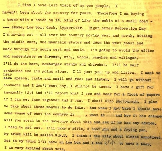 In the summer of 1960 Steinbeck wrote a letter to an aide to Adlai Stevenson describing what he hoped to do on his coming road trip around the USA.