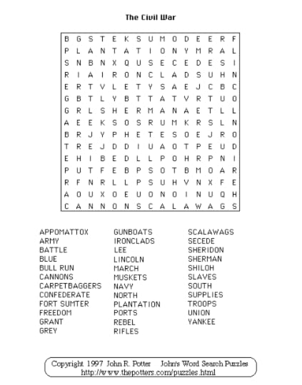 Civil War word search