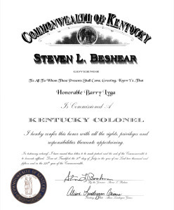 Kentucky Colonel certificate