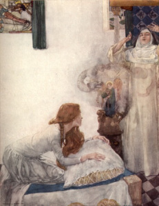 Here in Sir W. Russell Flint's famous painting, Morgan scandalises a nun with her magic. 