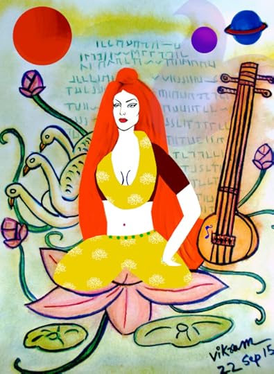 Subject: Saraswati, the Hindu goddess of communications, music and art. Mixed Medium: Water Colour & Graphic Art Technique, Art Direction: Vikram Roy © Copyright 2015 Date of creation: 22 Sep, 2015.