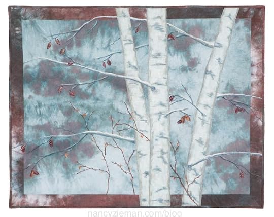 Landscape quilting by Natalie Sewell and Nancy Zieman, Blue Birches by Nancy Zieman