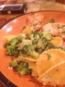 Sautéed Broccoli with Olive Oil and Garlic with ravioli