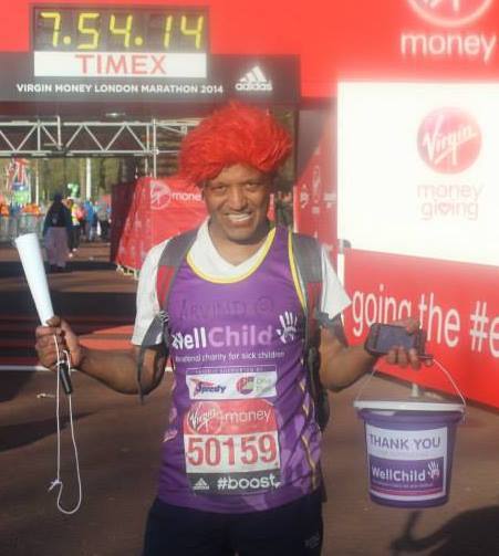 Arvind at the finish line of the London Marathon 2014