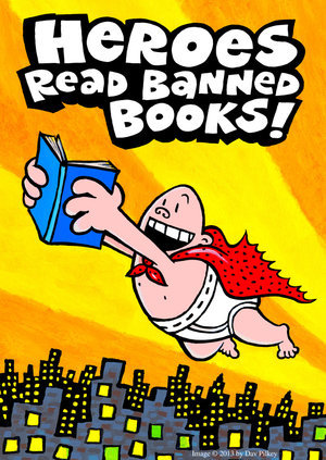 Artwork by author Dave Pilkey to celebrate his character's love of reading and banned books