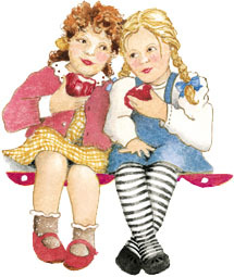 girls eating apples