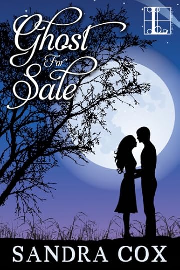 Book cover of Ghost for Sale by Sandra Cox, depicts a couple in silhouette in front of a full moon on a night sky